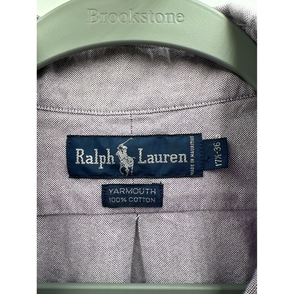 Ralph Lauren Yarmouth Shirt Mens 17.5 36 Purple Cotton Oxford Button Down Long S - Picture 3 of 6